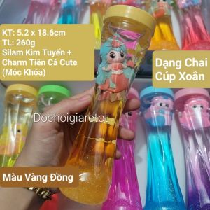 Slime kim tuyến 2 màu + charm nàng tiên cá cute hủ lớn 260g