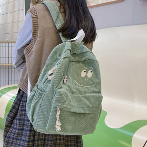 Corduroy Backpack Cute Anime Smiley Schoolbag Primary School Student Junior High School Backpack Korean Style Japanese Style Pure Color Casual