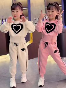 ชุดกีฬาฤดูใบไม้ร่วงสำหรับเด็กผู้หญิง ชุดสองชิ้น เสื้อสเวตเตอร์และกางเกง แฟชั่นฤดูใบไม้ผลิและฤดูใบไม้ร่วง สำหรับเด็กอายุ 3-13 ปี