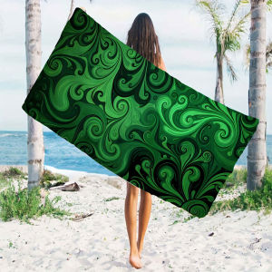Dark Green Swirl Fluid Beach Towels Ultra Lightweight Quick Drying Super Absorbent Summer Essential Fast-Drying Towel for Beach