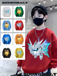 Warm Fleece Lined Long Sleeve Childrens Sweatshirt Cartoon Print Boys Winter Fashionable Top Quality Polyester And Cotton Blend