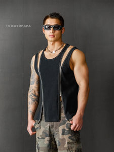 TOMATOPAPA | Heavyweight Ribbed Double Zipper Gym Tank Top