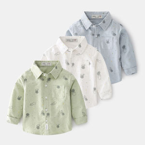 Boys Long Sleeve Cotton Shirt Cartoon Print Fleece Finish Pure Cotton Spring Fashion Childrens Clothing Casual Style Shirt