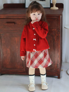 Red Plaid Woolen Mini Skirt for Girls Autumn Season Childrens Baby A-Line Skirt Warm Standard Fit Short Skirt Korean Style