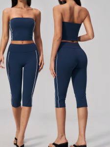 QYUED | Crossover Color Padded Sports Bra and Flap Waist Yoga Set