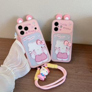 Sanrio | 3D Bow Sanrio Hello Kitty Rabbit Ears Lens Protection Case For iphone 13 14 16 15 17 Pro Max 17 Air With Lanyard Anti Drop Cover