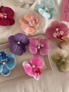 2Pcs Butterfly Orchid Hair Clip Artificial Flower Design Duckbill Side Clip High-end Phalaenopsis Hair Accessories Women Gifts