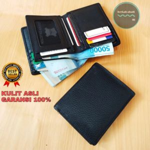 Dompet kulit Sapi Asl Lipat Tiga Dimensi Banyak Ruang penyimpanan