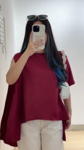 3047 Alisha Pearl One Shoulder Top Blouse Atasan Wanita