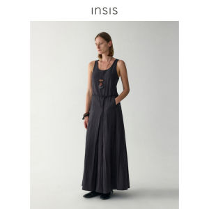 INSIS FEMME | French Vintage Tencel Autumn U-neck A-line Maxi Dress