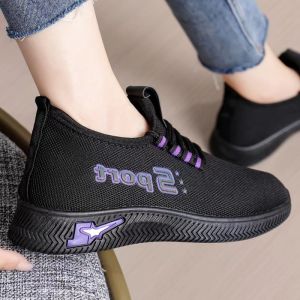 Spring 2024 Womens Casual Running Shoes Breathable Fly Knit Versatile Sports Sneakers Low Heel round Toe Daily Wear Flat Bottom