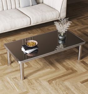 Mid-Ancient Stainless Steel Square Coffee Table Modern Minimalist Tea Table Small Apartment For Home Living Room Low Table Creative Tempered Glass