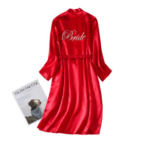 เสื้อคลุมเช้าแต่งงานน้ําแข็ง ผ้าไหม ยาวบาง ชุดนอน สําหรับเพื่อนเจ้าสาวและเจ้าสาวสีแดง ผ้าไหม เสื้อคลุม ฤดูร้อน น้ำหนักเบา ชุดนอนแต่งหน้า