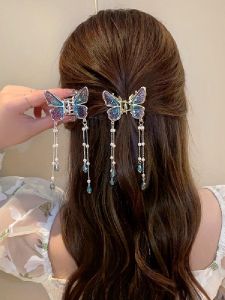 Gradient Butterfly Half Tie Small Jaw Clip Princess Headdress Cropped Hair Clip Back Head Updo Lady Fancy Tassel Hair Accessories