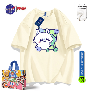 NASA Joint Name Sweet Momonga Flying Squirrel Heavy Weight Pure Cotton Short Sleeve T-Shirt Men and Women Loose Oversize New Arrival Summer