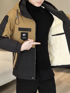 Thickened Fleece Mens Cotton Jacket Autumn Winter Hooded Anti-wind Waterproof Downproof Warm Mens Fashion Polyester Fiber