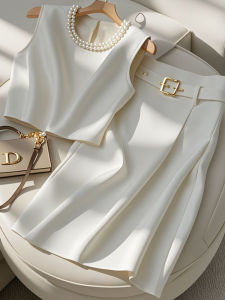 Summer Outfit Elegant High Waist A-Line Dress Two-Piece Set for Plump Women Belly Covering Slimming Meat Covering U-Neckline