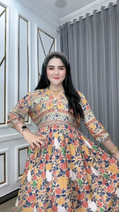 Casandra Lian – Dress Katun Rayon Elegan Busui Kancing Depan Potongan Mayung & Tali Pinggang