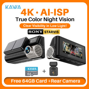 KAWA D11 Front and Rear Dash Cam 4K WiFi Car DVR GPS Video Recorder AI-ISP Color Night Vision Sony Starvis AUTO Dual Dashcam