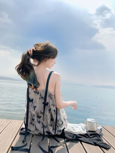 Summer New Gentle Sea Side Butterfly Print Long Dress Womens Strapless Gown Floaty Vacation Dress Design Sensation