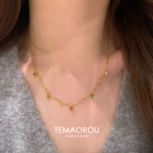 Delicate Colorful Tourmaline Gemstone Pendant Slide Style Gold Bracelet Women Luxury Minimalist High-End Feeling Hand Jewelry