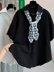 เสื้อเชิ้ตแขนสั้นหลวมๆ ลำลอง ฤดูร้อน 2025 ดีไซน์ใหม่ เสื้อผ้าทำงานสำหรับผู้หญิงไซส์ใหญ่ เสื้อผ้าทำงานสไตล์เกาหลี