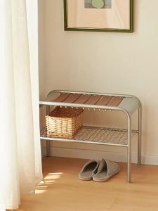 Shoe Rack With Seat Shoe Stool Bench Shoe Bench Rack Ottoman Light Luxury Stainless Steel Color Hallway Stool 鞋凳 鞋架