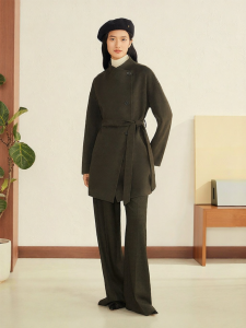 Asymmetric Slanted Placket Australian Merino Pure Wool Coat