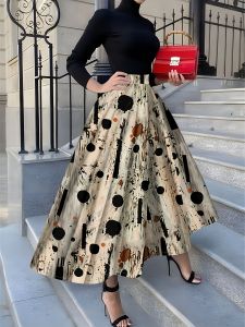 Printed Design Four Seasons Abstract Polka Dot Ink Splash Print Pattern Holiday Style Half Skirt