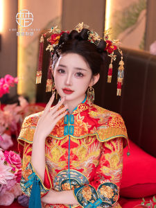 เครื่องประดับผมสไตล์จีนใหม่ สไตล์เรียบง่าย สีแดง ดอกไม้ ตุ๊กตาไหล่ เครื่องประดับผมสำหรับเจ้าสาว ชุดแต่งงาน เครื่องประดับผมแบบสวมที่สวมใส่สบาย