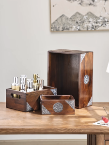 Solid Wood Storage Box | Thickened Vintage Carved Organizer | Desktop Cosmetic Holder for High Bottles