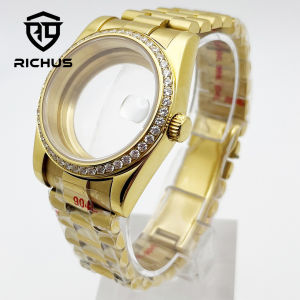 RICHUS 36mm 39mm Gold Watch Case Sapphire Glass Diamond Type Fit NH35 NH36 ETA2824 PT5000 Miyota8215-DG Automatic Movement