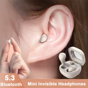 SK19 Mini Invisible Headphones Wireless Bluetooth 5.3 Headphones Bass Sleeping Headphones with Microphone Noise Cancellation HD