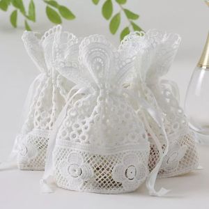 6pcs White Lace Drawstring Gift Bags Reusable Jewelry Bags Handmade Item Packaging Bags Wedding Party Special Gift Bags