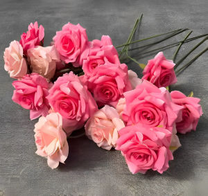 【Hibeautylife】3Head Roses Artificial Flowers Rose Flower Branch Realistic Fake Rose for Wedding Home Decoration