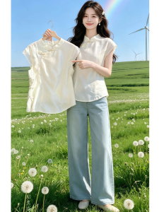 Shalldoer | New Chinese Style Stand Collar Pan Buttoned Flared Sleeve Womens Shirt