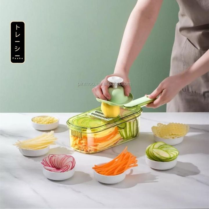 Dụng cụ bào sợi rau củ đa năng FEEKA 6 lưỡi dao kèm hộp, bộ nạo bào rau ...