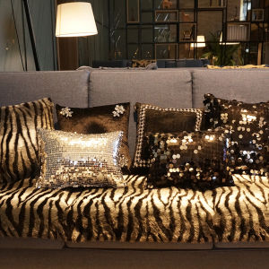 Model Room Light Luxury European Style American Sofa Back Cushion Sequins Cushion with Core Bedside Car Cushion Lumbar Cushion Cover
