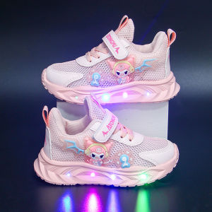 Kurumi Kids Running Shoes Girls Sport Shoes Glowing Low Top Anti-slip Wear-resistant Light-up Dad Shoes for Children