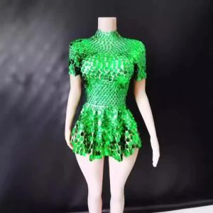 Women Short Sleeve Sequins Dress Stretch Stage Party Costume performance accessories Line dance clothing women Dancewear  zym