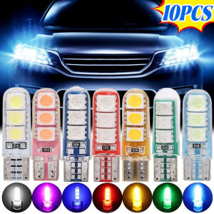 T10 LED 4/10ชิ้นสำหรับรถยนต์ไฟ6SMD ความกว้าง5050ไฟบอกความกว้างของไฟซิลิโคนทนอุณหภูมิสูงช่องเก็บของกระโปรงหลังรถป้ายทะเบียนรถ