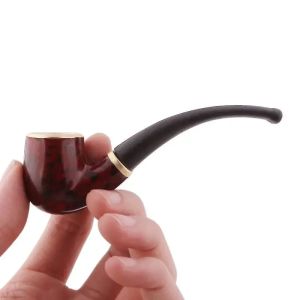 New Imitation Wood Pipe Mens Classic Resin Pipe Old-Fashioned Dry Pipe Portable Copper Pot Bent Durable Mini Cigarette Pipe