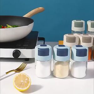 Glass seasoning bottle press type quantitative seasoning jar kitchen sealed seasoning box 1PCS