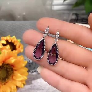 Huitan Unique Purple Cubic Zirconia Earrings for Women Simple and Elegant Female Earrings Engagement Wedding Jewelry Drop Ship