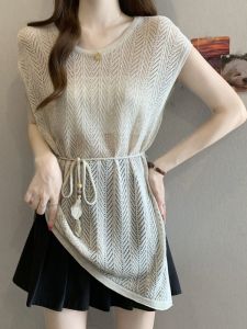 AIYITI | Hollow-out Lightweight Knitwear Plus Size Sleeveless Tummy Conceal Top