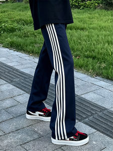 Navy Blue Stripe Four-side Mens Trousers Light Quick-dry