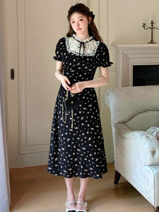 CHOUXIE | Elegant French Chilled Style Black Floral Print Dress