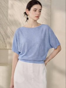 Roey s house | Cool Blue Silk Round Neck Loose Batwing Sweater