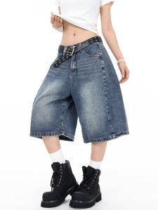 Retro Silhouette Wide Leg Jeans Casual Loose Fit Five Inch Pants for Men And Women American Style Daily Wear Denim Jeans