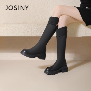 Josiny | Faux Fur Lined Black Thick Soled Womens Over-the-knee Boots